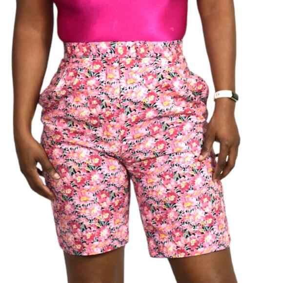 Vintage Liberty of London Bermuda Shorts Pink Floral High Waist Tropical 2 XS - Picture 13 of 14